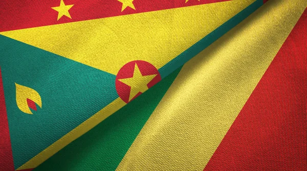 Grenada i Kongo dwie flagi tkanina tekstylna, tekstura tkaniny — Zdjęcie stockowe