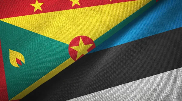 Grenada und Estland zwei Flaggen Textiltuch, Textilstruktur — Stockfoto