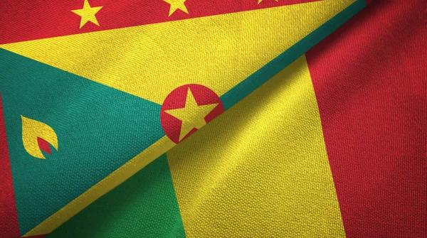 Grenada en Mali twee vlaggen textiel doek, weefsel textuur — Stockfoto