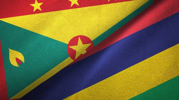 Grenada i Mauritius dwie flagi tkanina tekstylna, tekstura tkaniny — Zdjęcie stockowe