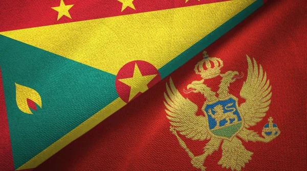Grenada och Montenegro två flaggor textil tyg, tyg konsistens — Stockfoto