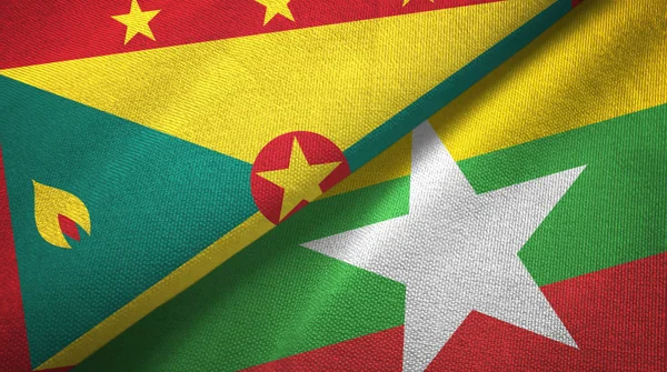 Grenada e Myanmar due bandiere tessuto, tessitura tessuto — Foto Stock
