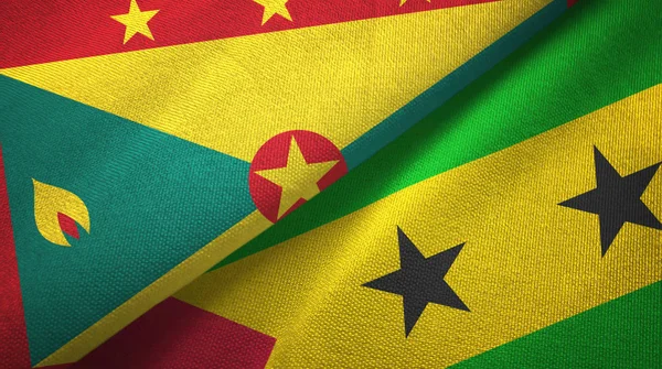 Grenada ve Sao Tome ve Principe iki bayraktekstil kumaş, kumaş doku — Stok fotoğraf