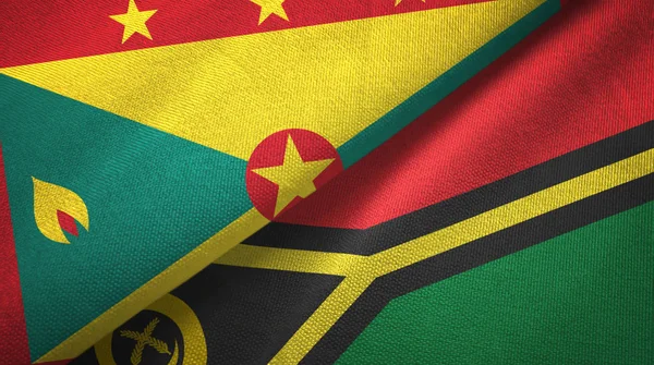 Grenada e Vanuatu due bandiere tessuto, tessitura del tessuto — Foto Stock