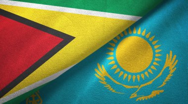 Guyana ve Kazakistan iki bayrak tekstil kumaş, kumaş doku