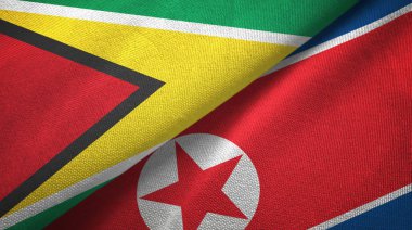 Guyana ve Kuzey Kore iki bayrak tekstil kumaş, kumaş doku