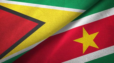 Guyana and Suriname two flags textile cloth, fabric texture clipart