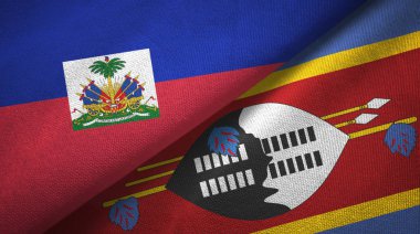 Haiti ve Eswatini Svaziland iki bayraklar tekstil bez