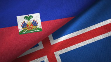 Haiti ve İzlanda iki bayraklar tekstil kumaş, kumaş doku