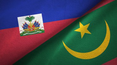 Haiti ve Moritanya iki bayraklar tekstil kumaş, kumaş doku