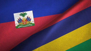 Haiti ve Mauritius iki bayraklar tekstil kumaş, kumaş doku