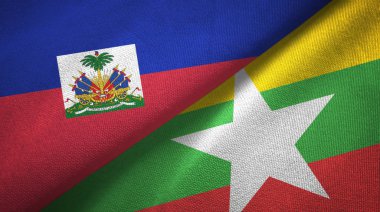 Haiti ve Myanmar iki bayraklar tekstil kumaş, kumaş doku