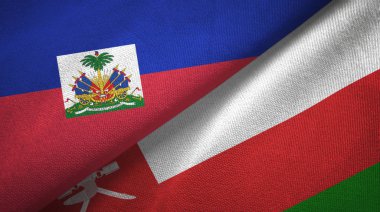 Haiti ve Umman iki bayraklar tekstil kumaş, kumaş doku