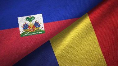 Haiti ve Romanya iki bayraklar tekstil kumaş, kumaş doku
