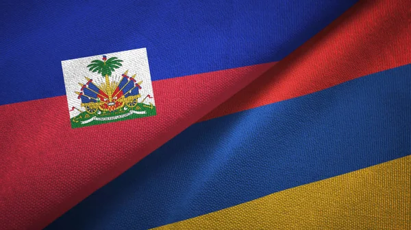 Haiti e Armenia due bandiere tessuto, tessitura tessuto — Foto Stock
