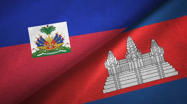 Haiti ve Kamboçya iki bayraklar tekstil kumaş, kumaş doku 