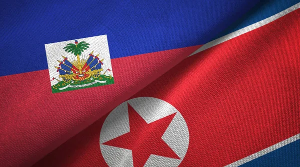 Haiti ve Kuzey Kore iki bayraklar tekstil kumaş, kumaş doku