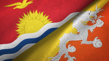 Kiribati ve Bhutan iki bayrak tekstil kumaş, kumaş doku 