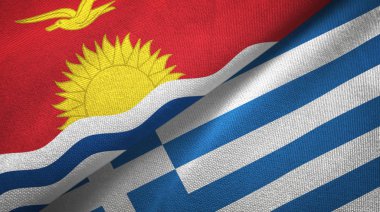 Kiribati ve Yunanistan iki bayrak tekstil kumaş, kumaş doku