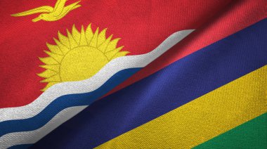 Kiribati ve Mauritius iki bayraklar tekstil kumaş, kumaş doku