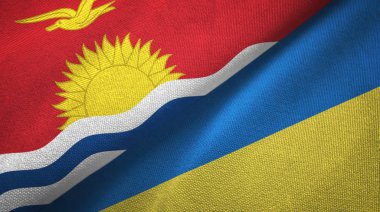 Kiribati ve Ukrayna iki bayraklar tekstil kumaş, kumaş doku