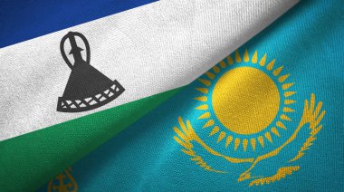 Lesotho ve Kazakistan iki bayraklı tekstil kumaş, kumaş doku