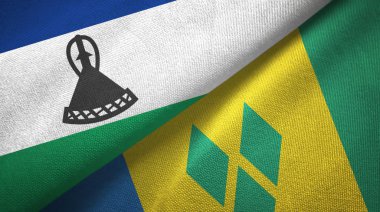 Lesotho and Saint Vincent and the Grenadines two flags textile cloth