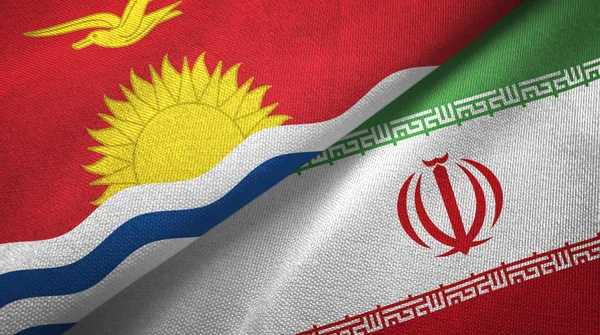 Kiribati en Iran twee vlaggen textiel doek, weefsel textuur — Stockfoto