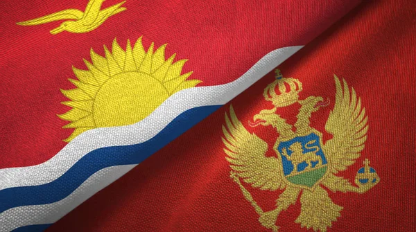 Kiribati y Montenegro dos banderas tela textil, textura de la tela — Foto de Stock