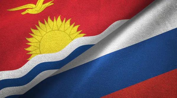 Kiribati y Rusia dos banderas tela textil, textura de la tela — Foto de Stock