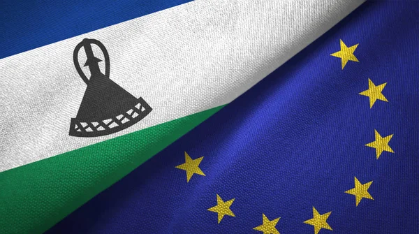 Lesotho ve Avrupa Birliği iki bayrak tekstil kumaş, kumaş doku