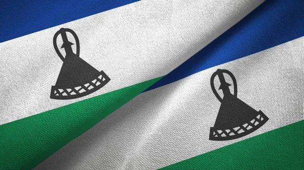 Lesotho two flags textile cloth, fabric texture — Stock fotografie