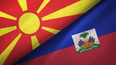 Kuzey Makedonya ve Haiti iki bayraktekstil kumaş, kumaş doku