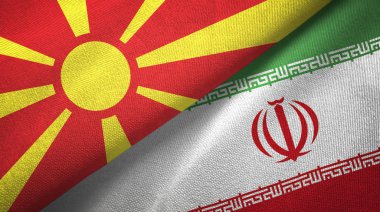 Kuzey Makedonya ve İran iki bayrak tekstil kumaş, kumaş doku