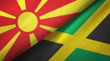 Kuzey Makedonya ve Jamaika iki bayraklı tekstil kumaş, kumaş doku