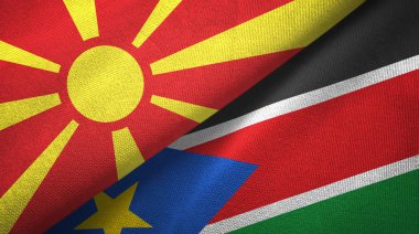 Kuzey Makedonya ve Güney Sudan iki bayrak tekstil kumaş, kumaş doku