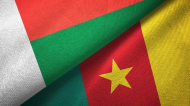 Madagaskar ve Kamerun iki bayraklar tekstil kumaş, kumaş doku 