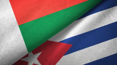 Madagaskar ve Küba iki bayrak tekstil kumaş, kumaş doku