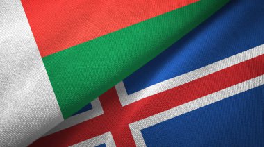 Madagaskar ve İzlanda iki bayraklar tekstil kumaş, kumaş doku