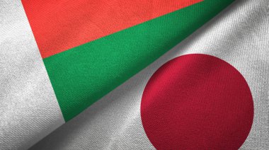 Madagaskar ve Japonya iki bayraklar tekstil kumaş, kumaş doku