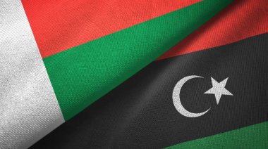 Madagaskar ve Libya iki bayrak tekstil kumaş, kumaş doku