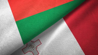 Madagaskar ve Malta iki bayraklar tekstil kumaş, kumaş doku