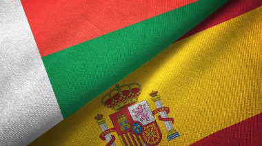 Madagaskar ve İspanya iki bayraklar tekstil kumaş, kumaş doku