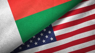 Madagaskar ve Amerika Birleşik Devletleri iki bayraklar tekstil kumaş, kumaş doku