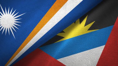 Marshall Adaları ve Antigua ve Barbuda iki bayraklar tekstil kumaş, kumaş doku 