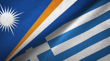 Marshall Adaları ve Yunanistan iki bayraklar tekstil kumaş, kumaş doku