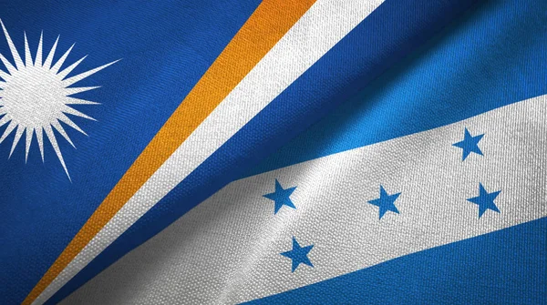 Νήσοι Μάρσαλ και Ονδούρα δύο σημαίες ύφασμα υφάσματος, υφή υφάσματος — Φωτογραφία Αρχείου