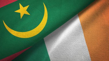 Moritanya ve İrlanda iki bayraklar tekstil kumaş, kumaş doku