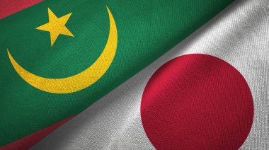 Moritanya ve Japonya iki bayraklar tekstil kumaş, kumaş doku