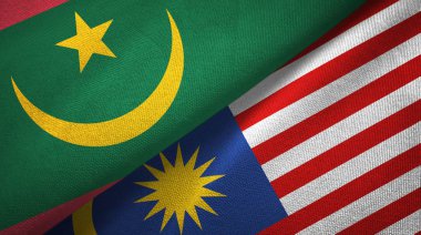 Moritanya ve Malezya iki bayraklar tekstil kumaş, kumaş doku